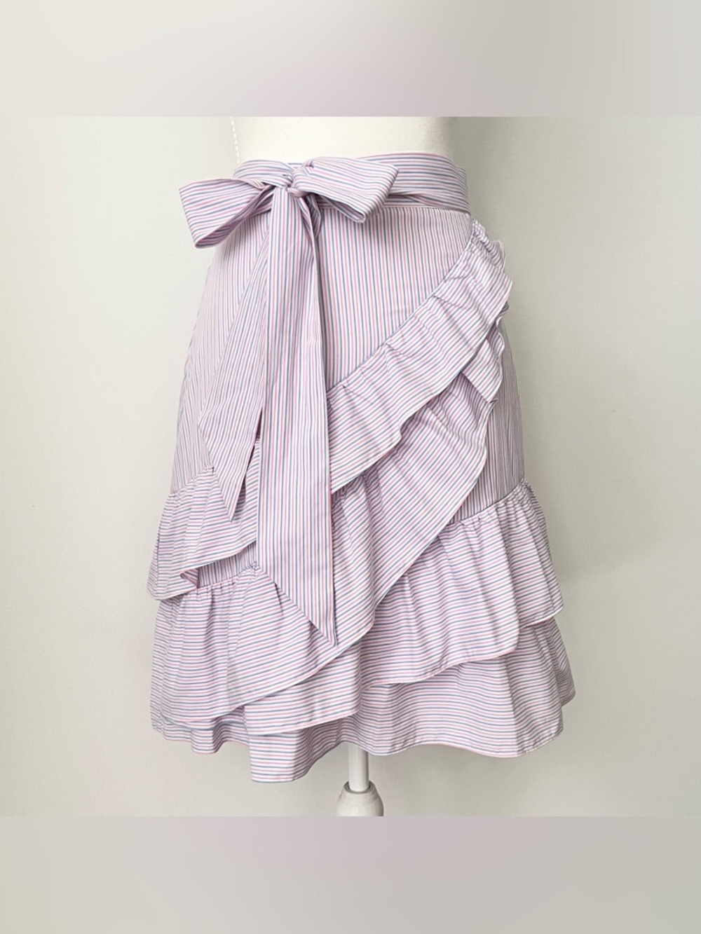 NWT Parker Ruffled Skirt XS Pink Blue Striped Waist Tie Romantic Cottagecore